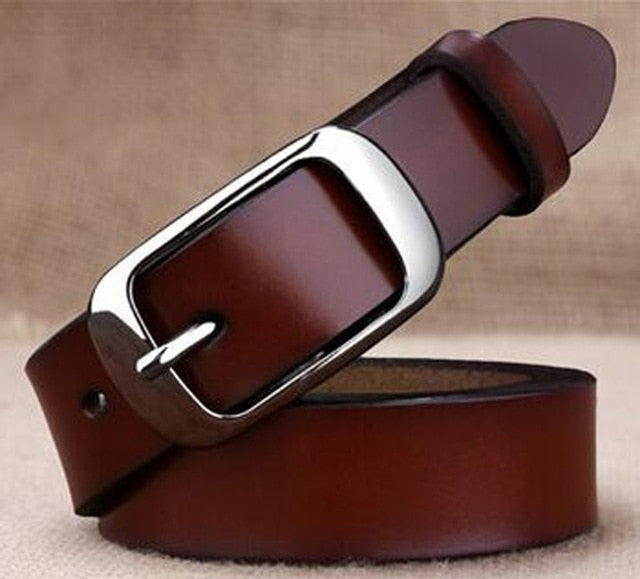 Women's Genuine Leather Strap Square Alloy Pin Buckle Closure Belts