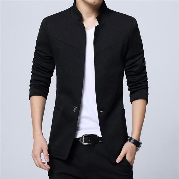 Men's Stand Collar Long Sleeve Plain Single Button Pocket Blazers