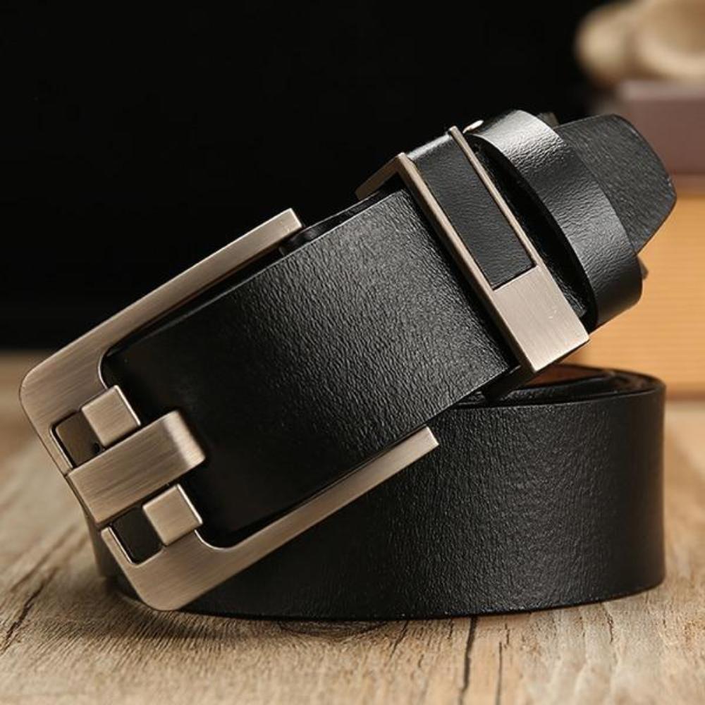 Men's Genuine Leather Plain Square Alloy Pin Buckle Vintage Belts