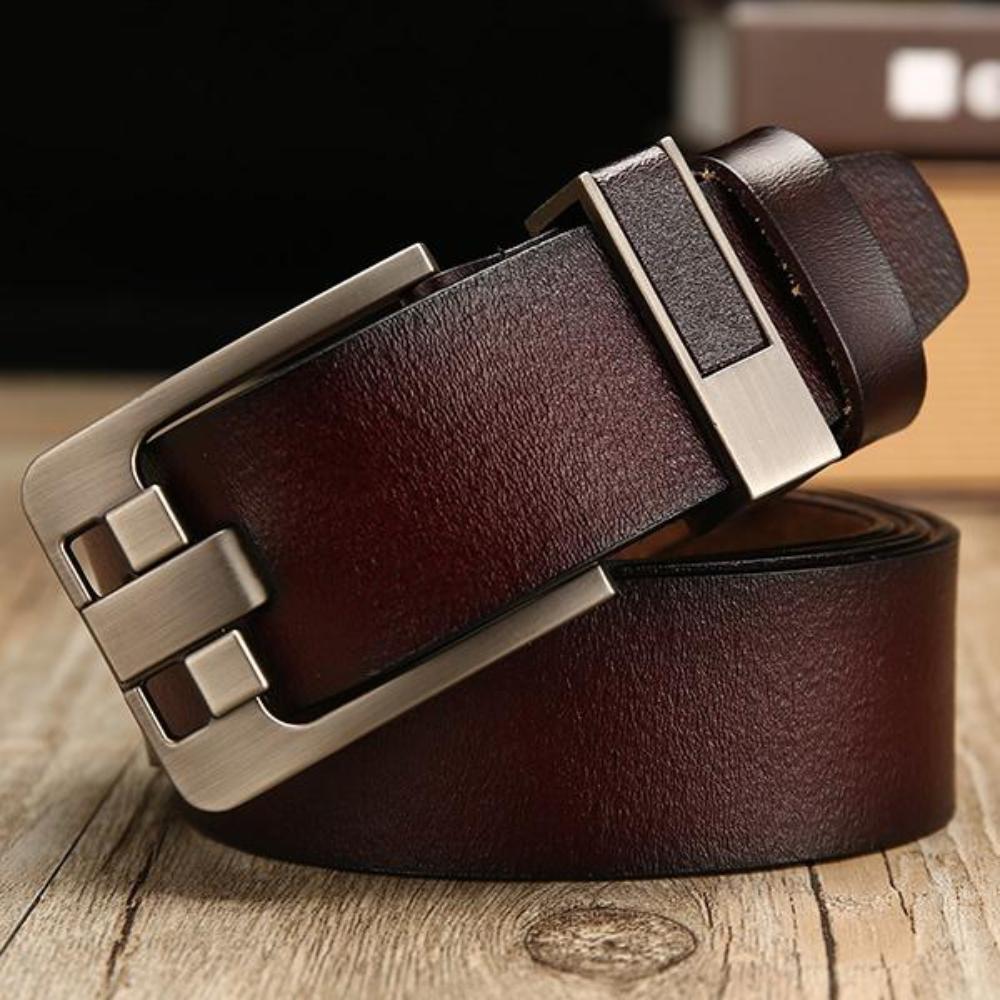 Men's Genuine Leather Plain Square Alloy Pin Buckle Vintage Belts