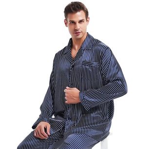 Men's Long Sleeve Striped Button Shirt With Elastic Waist Pant Set