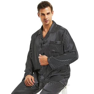 Men's Long Sleeve Striped Button Shirt With Elastic Waist Pant Set