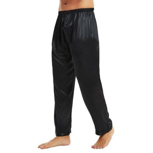 Men's Silk Satin Low Elastic Waist Plain Ankle-Length Night Pants
