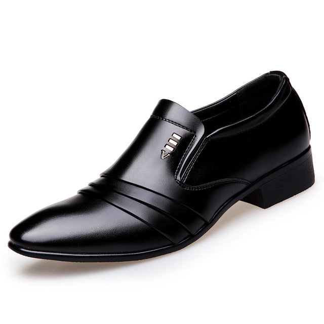 Men's Pointed Toe Plain Genuine Leather Slip-On Formal Shoes