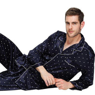 Men's Turn-down Collar Long Sleeve Polka Dot Shirt With Flare Pant