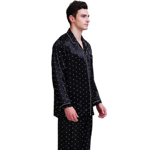 Men's Turn-down Collar Long Sleeve Polka Dot Shirt With Flare Pant