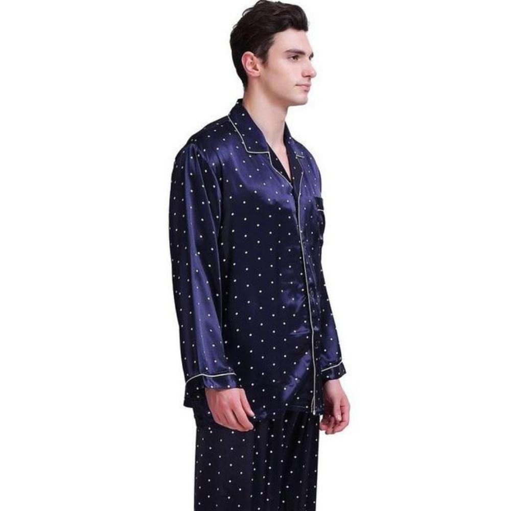 Men's Turn-down Collar Long Sleeve Polka Dot Shirt With Flare Pant