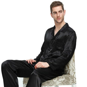 Men's Long Sleeve Plain Button Shirt With Pant Nightwear Set