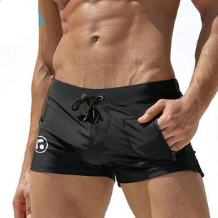 Men's Drawstring Waist Plain Quick Dry Pocket Swimwear Short