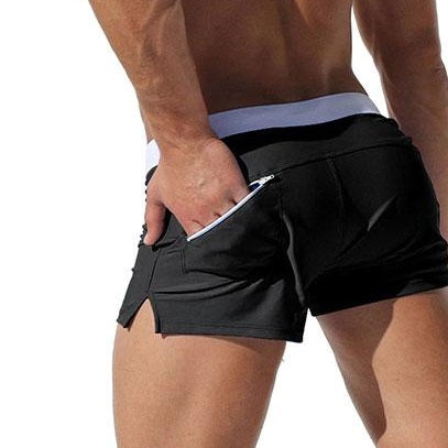 Men's Drawstring Waist Plain Quick Dry Pocket Swimwear Short