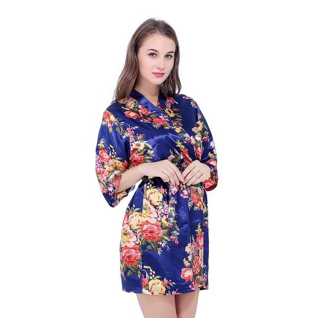 Women's Open Stitch Half Sleeve Floral Printed Belt Waist Nightgown