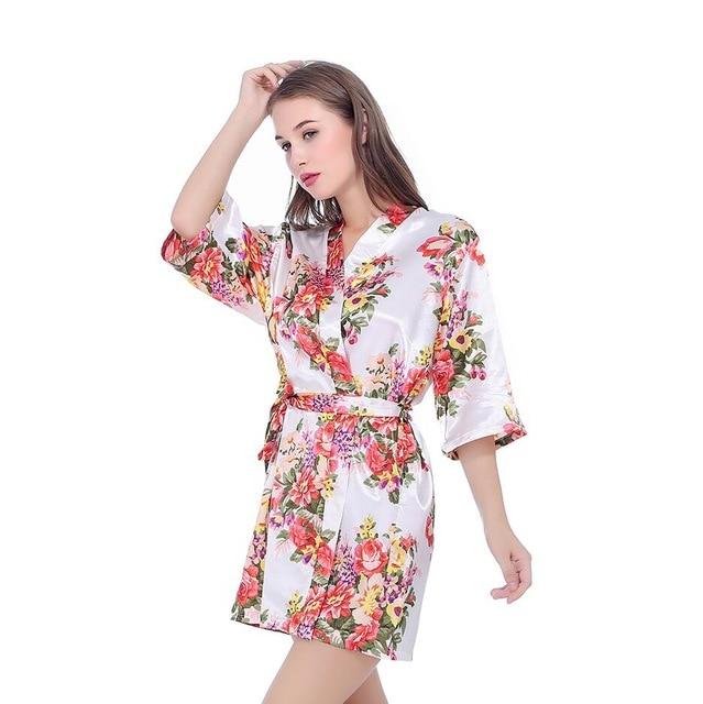 Women's Open Stitch Half Sleeve Floral Printed Belt Waist Nightgown