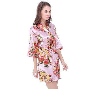 Women's Open Stitch Half Sleeve Floral Printed Belt Waist Nightgown