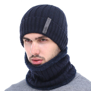 Men's Wool & Acrylic Solid Pattern Neck Scarf Knitted Winter Hats