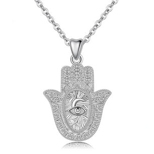 Men's 100% 925 Sterling Silver Hamsa Hand Engraved Pendant Necklace