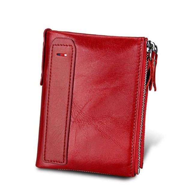 Men's Genuine Leather Bifold Double Zipper Closure Card Holder Wallet