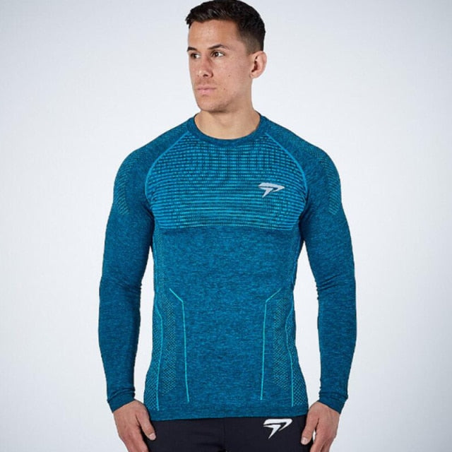 Men's O-Neck Long Sleeves Quick Dry Compression Gym Wear Shirt