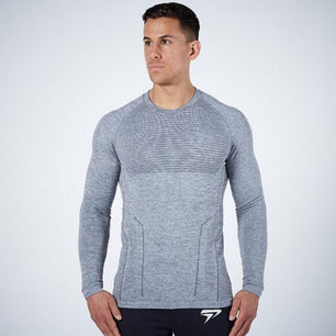 Men's O-Neck Long Sleeves Quick Dry Compression Gym Wear Shirt