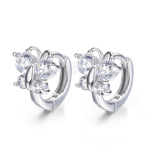 Women's 100% Sterling Silver Butterfly Cubic Zircon Stud Earrings