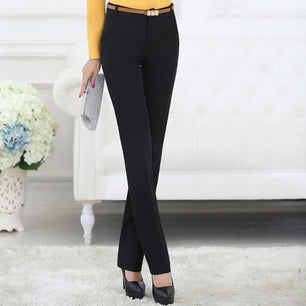 Women's Low Waist Plain Button Zipper Side Pocket Formal Pants