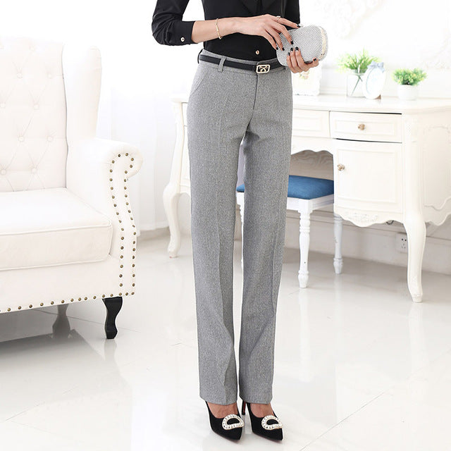 Women's Low Waist Plain Button Zipper Side Pocket Formal Pants