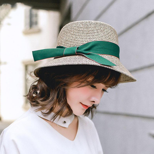 Women's Round Straw Ribbon Bow-Knot Bucket Summer Hats