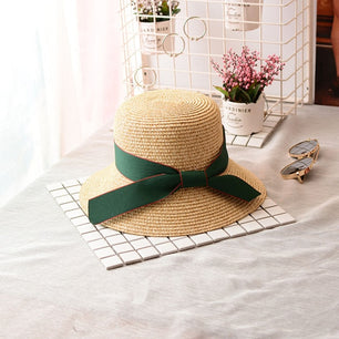 Women's Round Straw Ribbon Bow-Knot Bucket Summer Hats