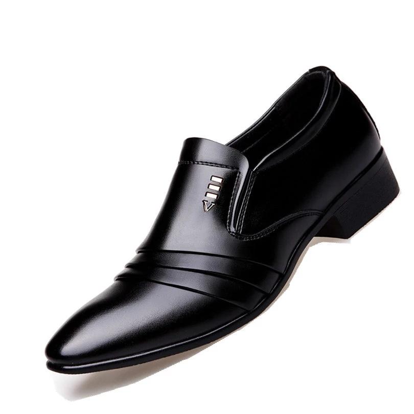 Men's Pointed Toe Plain Genuine Leather Slip-On Formal Shoes