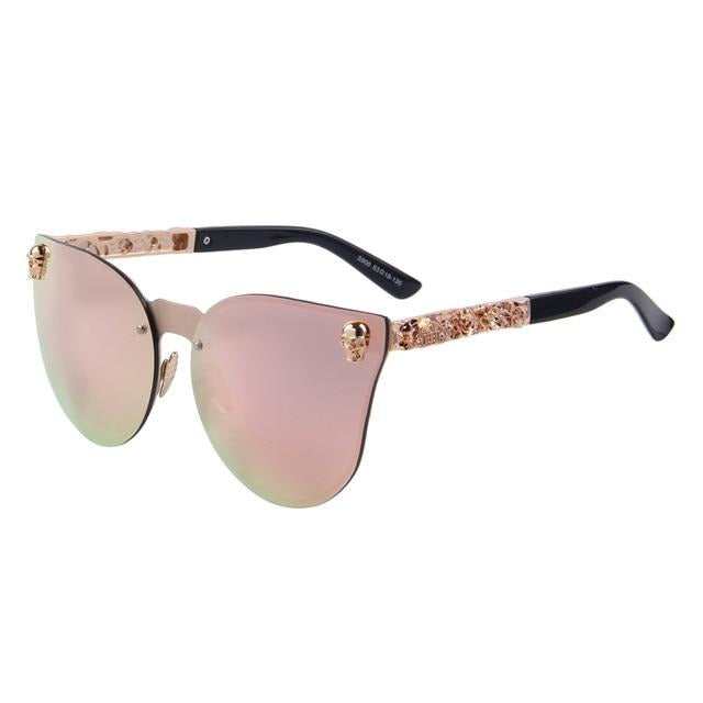 Women's Cat Eye Light Mirror Lens Alloy Frame Skull Sunglasses