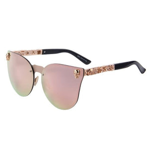 Women's Cat Eye Light Mirror Lens Alloy Frame Skull Sunglasses