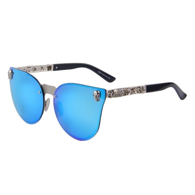 Women's Cat Eye Light Mirror Lens Alloy Frame Skull Sunglasses