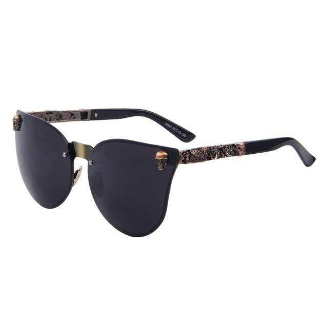 Women's Cat Eye Light Mirror Lens Alloy Frame Skull Sunglasses