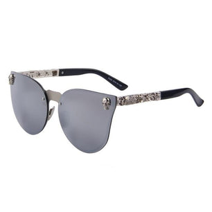 Women's Cat Eye Light Mirror Lens Alloy Frame Skull Sunglasses