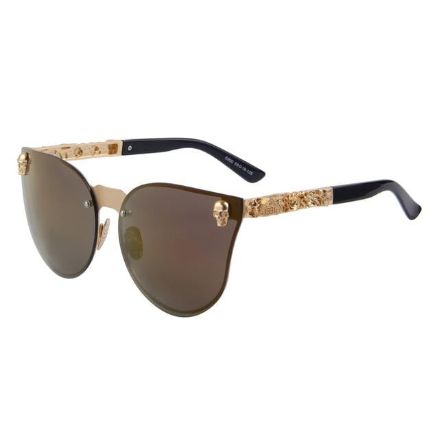 Women's Cat Eye Light Mirror Lens Alloy Frame Skull Sunglasses