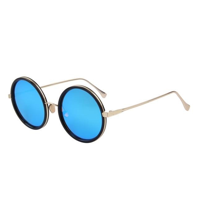 Women's Round Light Colorful Lens Thin Alloy Frame Sunglasses