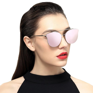 Women's Cat Eye Mirror Lens Thin Alloy Frame Polarized Sunglasses