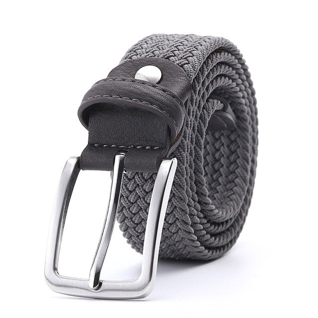 Women's Canvas Stretchy Braided Strap Square Alloy Pin Buckle Belts