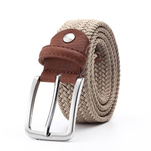 Women's Canvas Stretchy Braided Strap Square Alloy Pin Buckle Belts