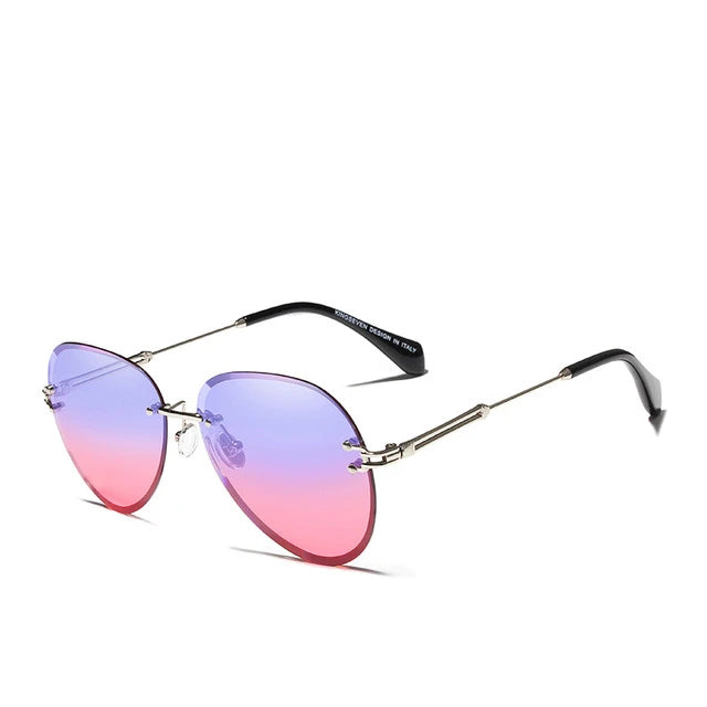 Women's Oval Gradient Mirror Lens Alloy Frame Rimless Sunglasses