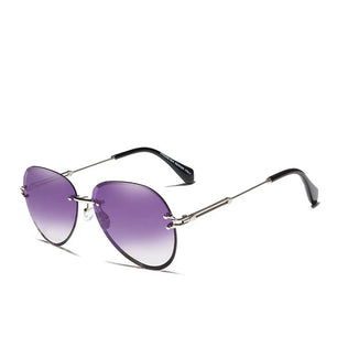 Women's Oval Gradient Mirror Lens Alloy Frame Rimless Sunglasses