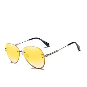 Women's Oval Gradient Mirror Lens Alloy Frame Rimless Sunglasses