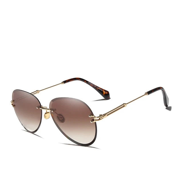 Women's Oval Gradient Mirror Lens Alloy Frame Rimless Sunglasses