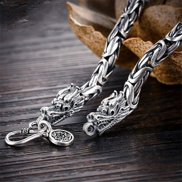 Men's 100% 925 Sterling Silver Round Punk Rock Pattern Hook Bracelet