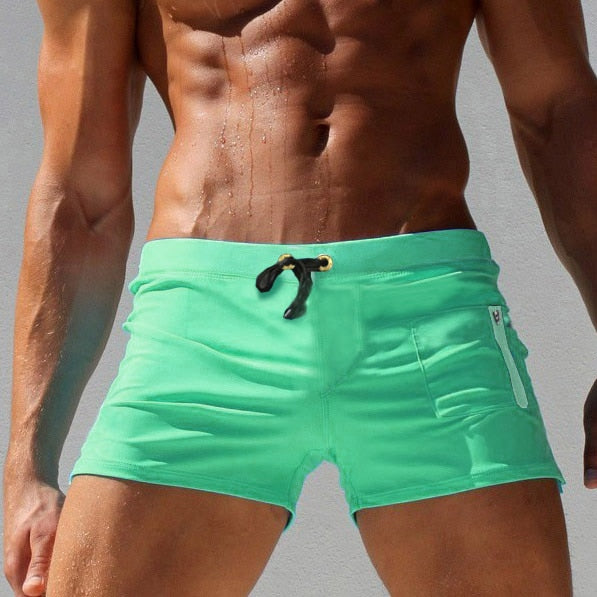 Men's Drawstring Waist Plain Quick Dry Pocket Swimwear Boxer Short