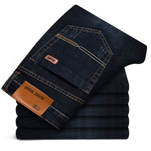 Men's Mid Waist Plain Button Zipper Closure Pocket Denim Slim Jeans