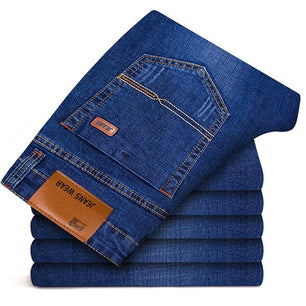 Men's Mid Waist Plain Button Zipper Closure Pocket Denim Slim Jeans