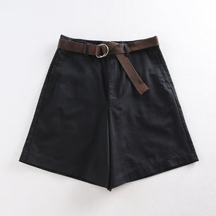 Women's High Waist Plain Button Zipper Side Pocket Flare Shorts