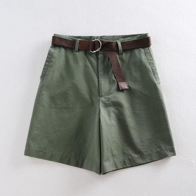 Women's High Waist Plain Button Zipper Side Pocket Flare Shorts