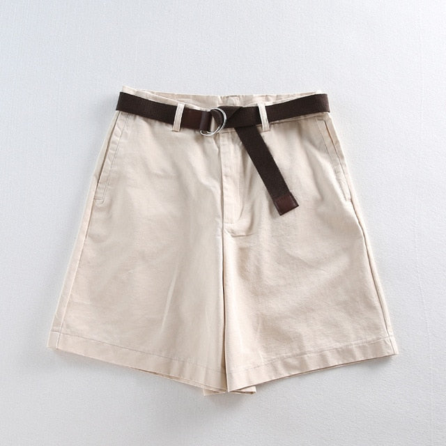 Women's High Waist Plain Button Zipper Side Pocket Flare Shorts