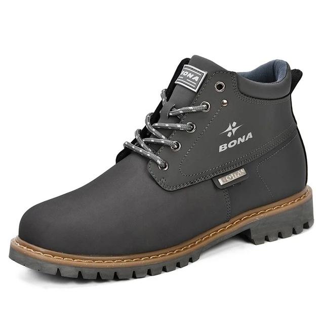 Men's Round Toe Split Leather Cross Lace-Up Closure Ankle Boots